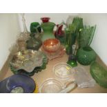Tray including coloured glassware,