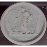 A Neo Classical style circular plaster plaque 'Napoleons Winged Victory' 92cm diameter