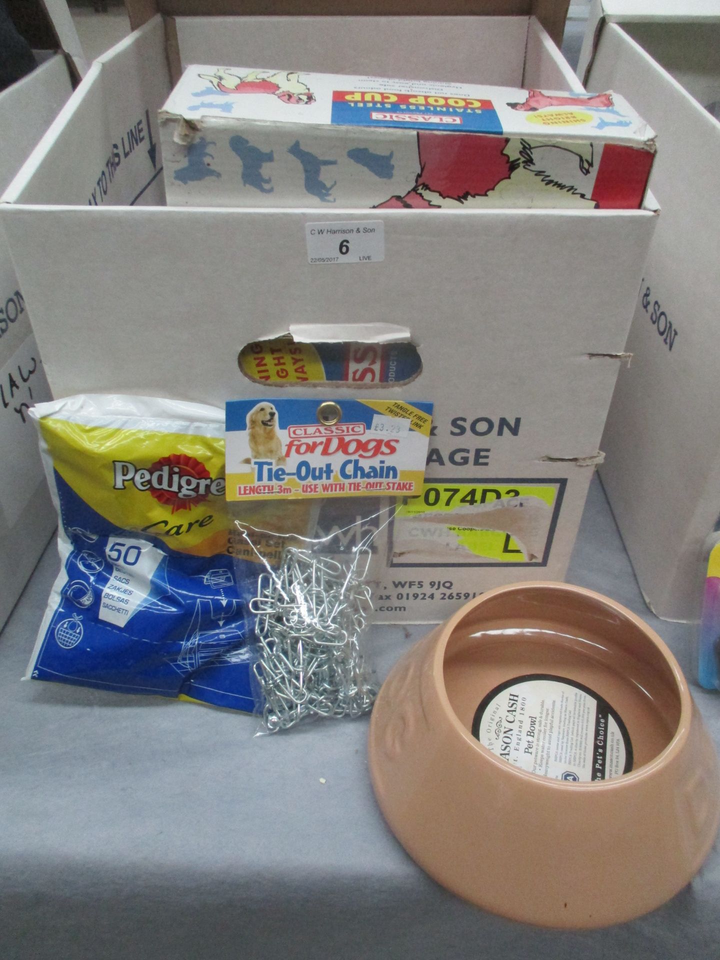 Contents to box - dog bowls, poo bag holders,