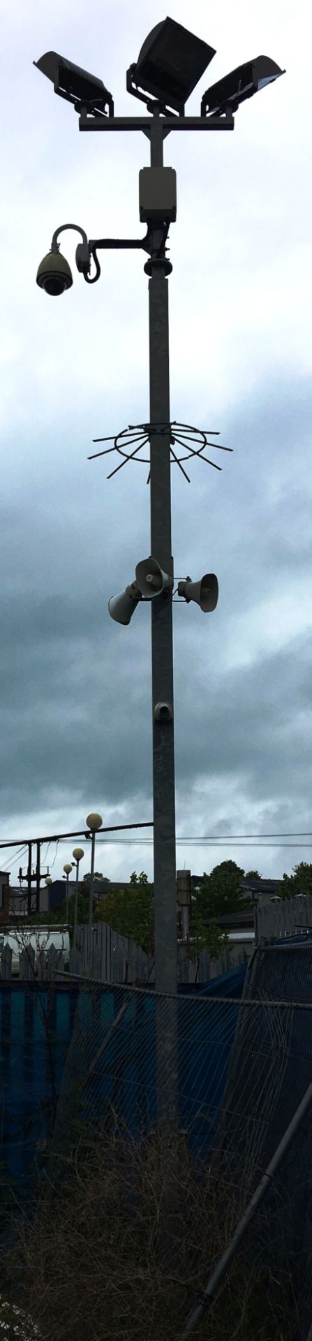 1 x galvanized 6m fixed column security post with 3 floodlights, 2 smaller halogen floodlights,
