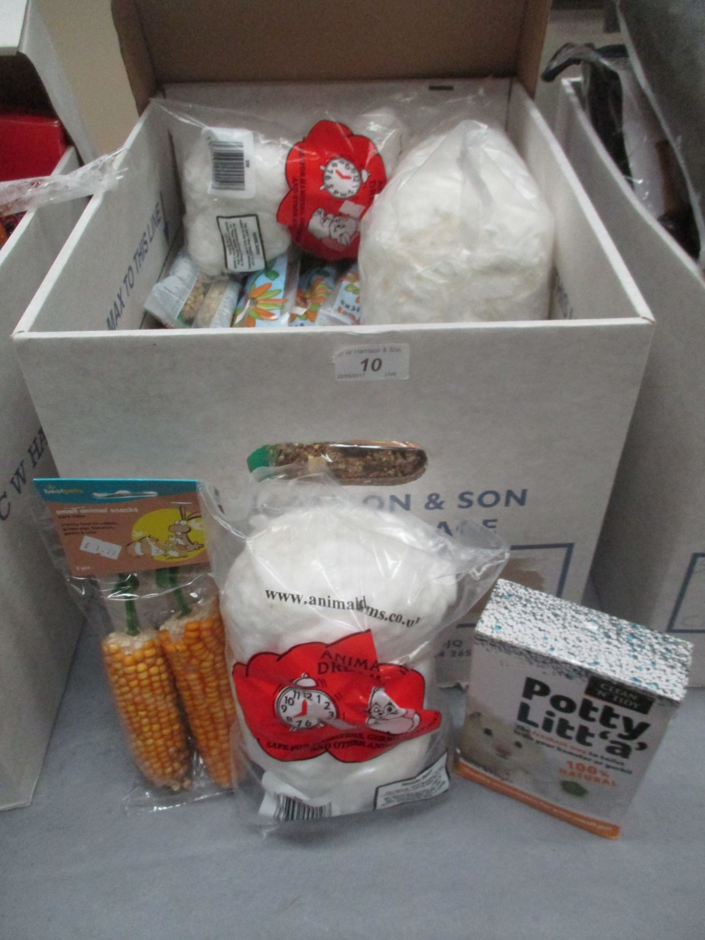 Contents to box - hutch covers, packs of small animal treats,