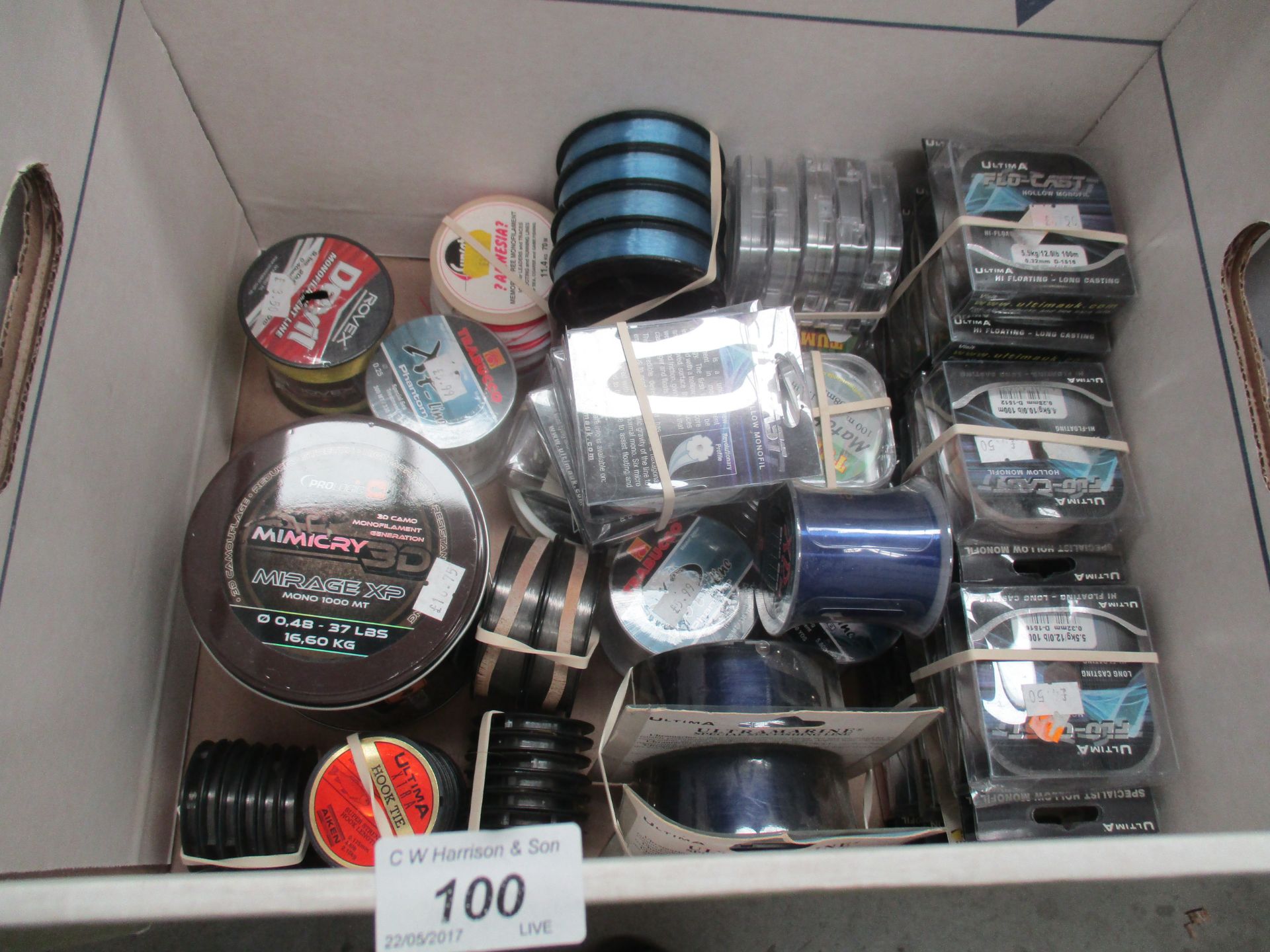Contents to box quantity of assorted fishing line by Prologic etc (approx retail value £225)