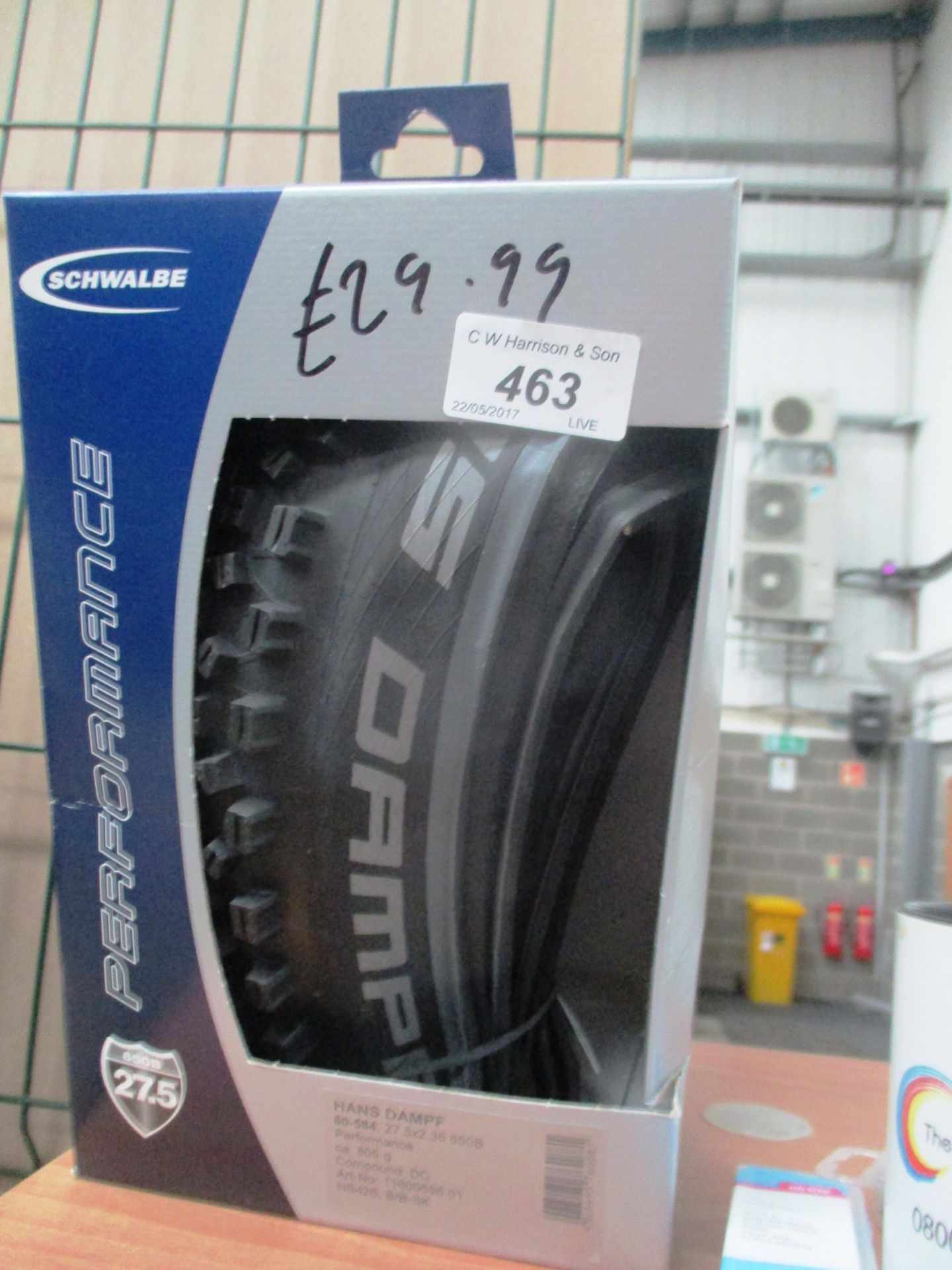 A pair of Schwalbe Performance Hans-Dampf 27.5tyres (RRP £29.