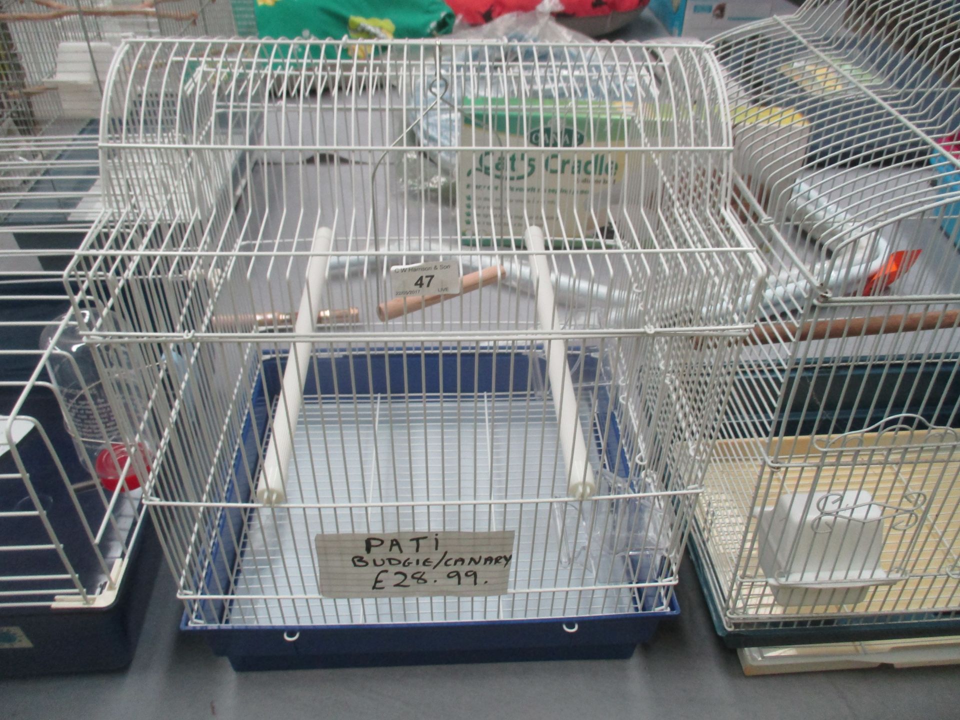 A white metal budgie/canary cage RRP £28.