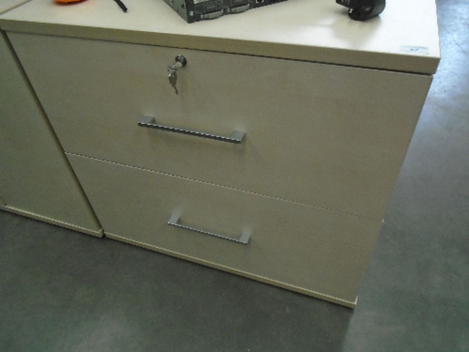 A maple finish two drawer lateral cabinet (keys) 80 x 70cm