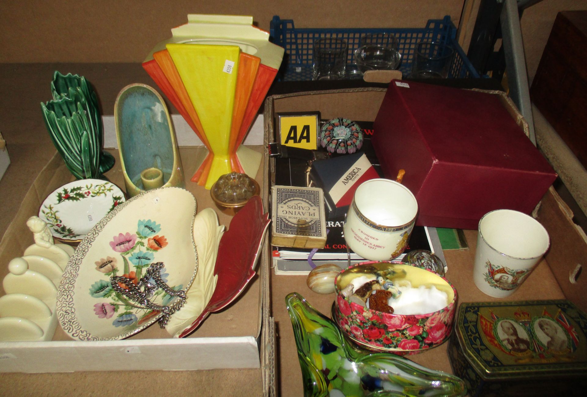 Small quantity of ceramics including pair of green Sylvac vases, a Devon Moor candle stick,
