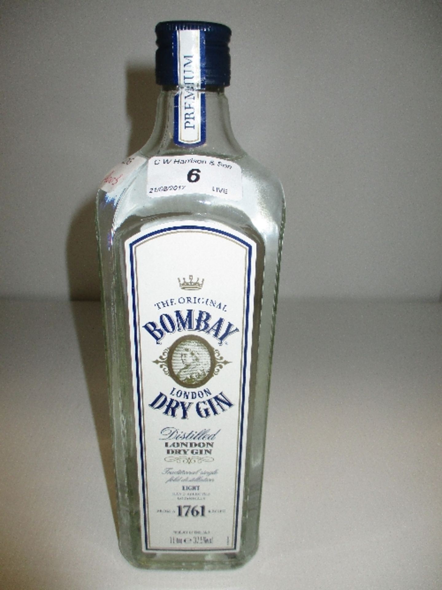 A 1 litre bottle of The Original Bombay London Dry Gin