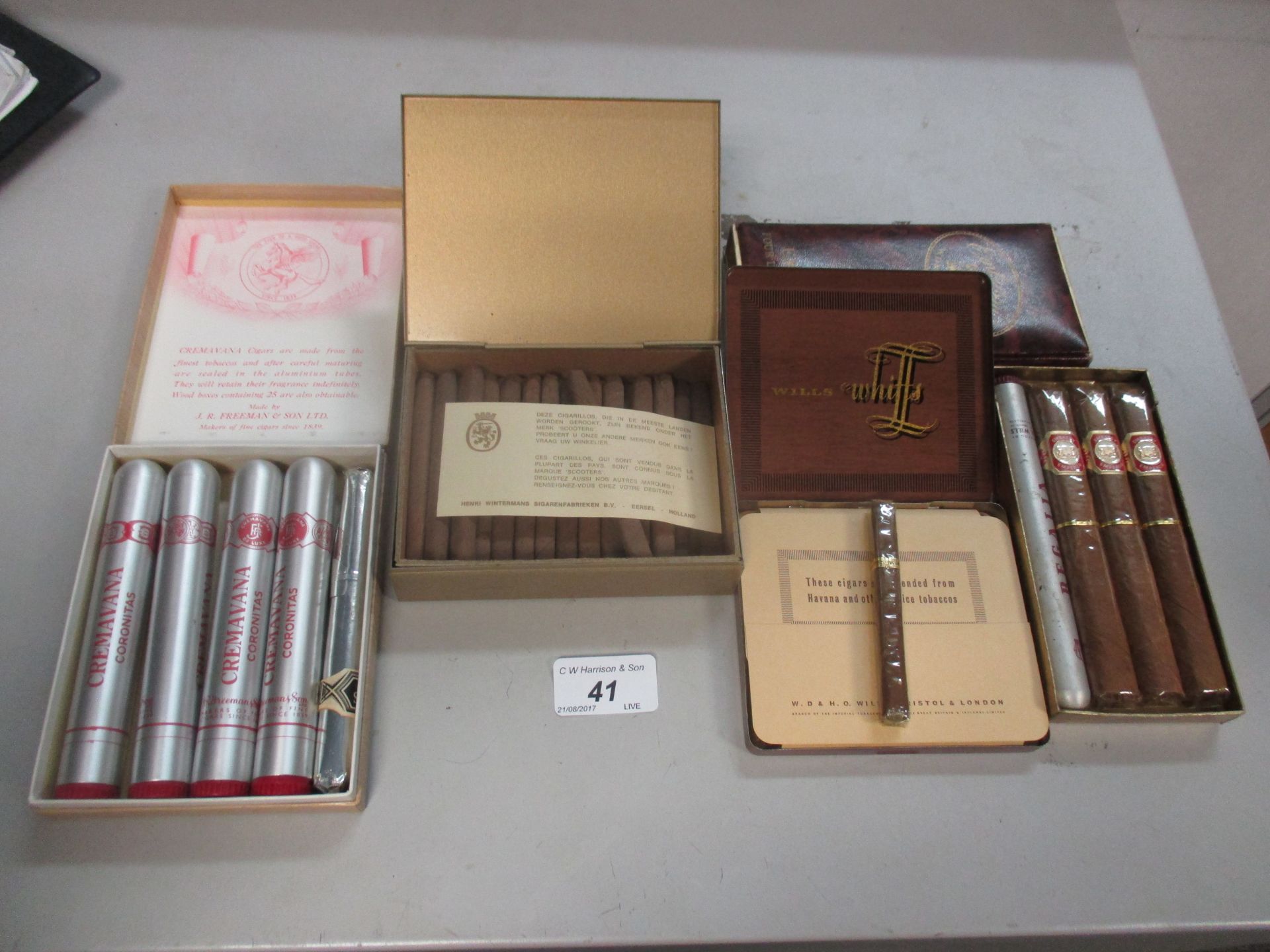 3 x 'Embassys' Emperor large Corona cigars, a Wills Regalia Panatella cigar,