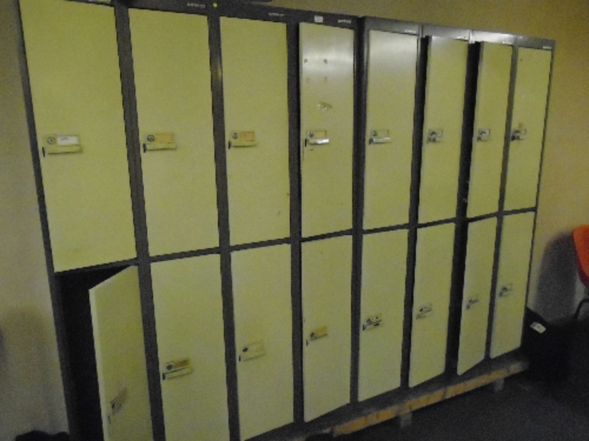 8 x two section brown metal lockers (unlocked,