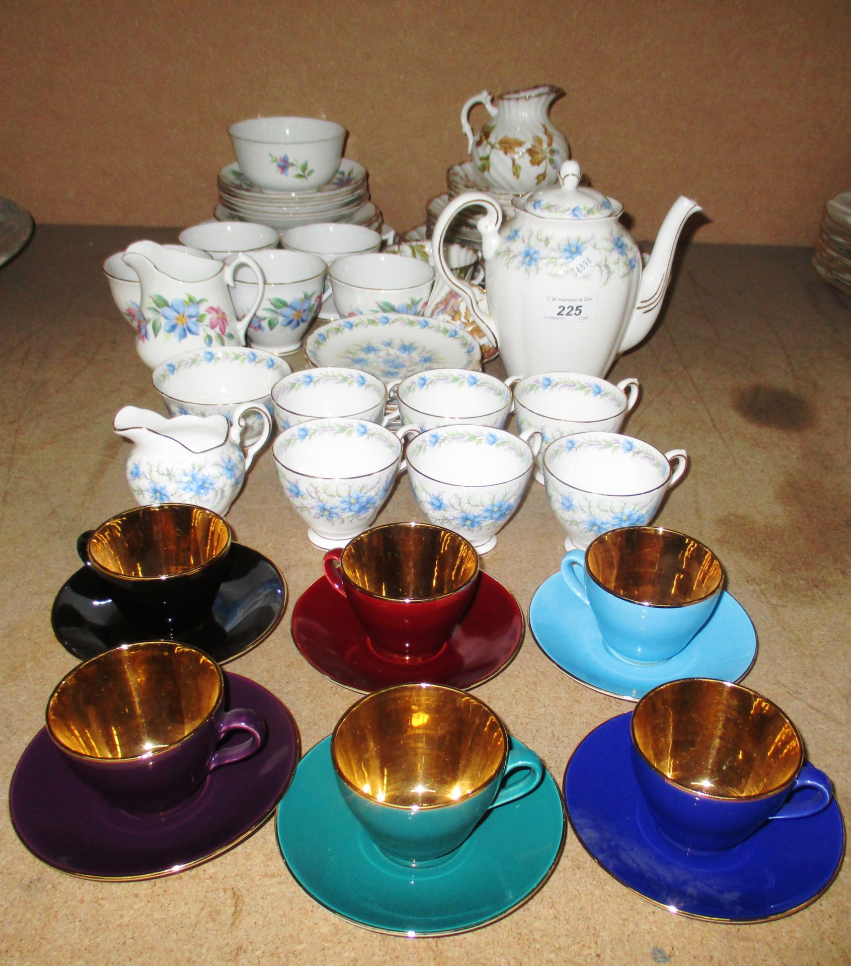 6 x Copenhagen teacups and saucers decorated with 'Confetti' pattern, 15 x piece Tuscan tea service,