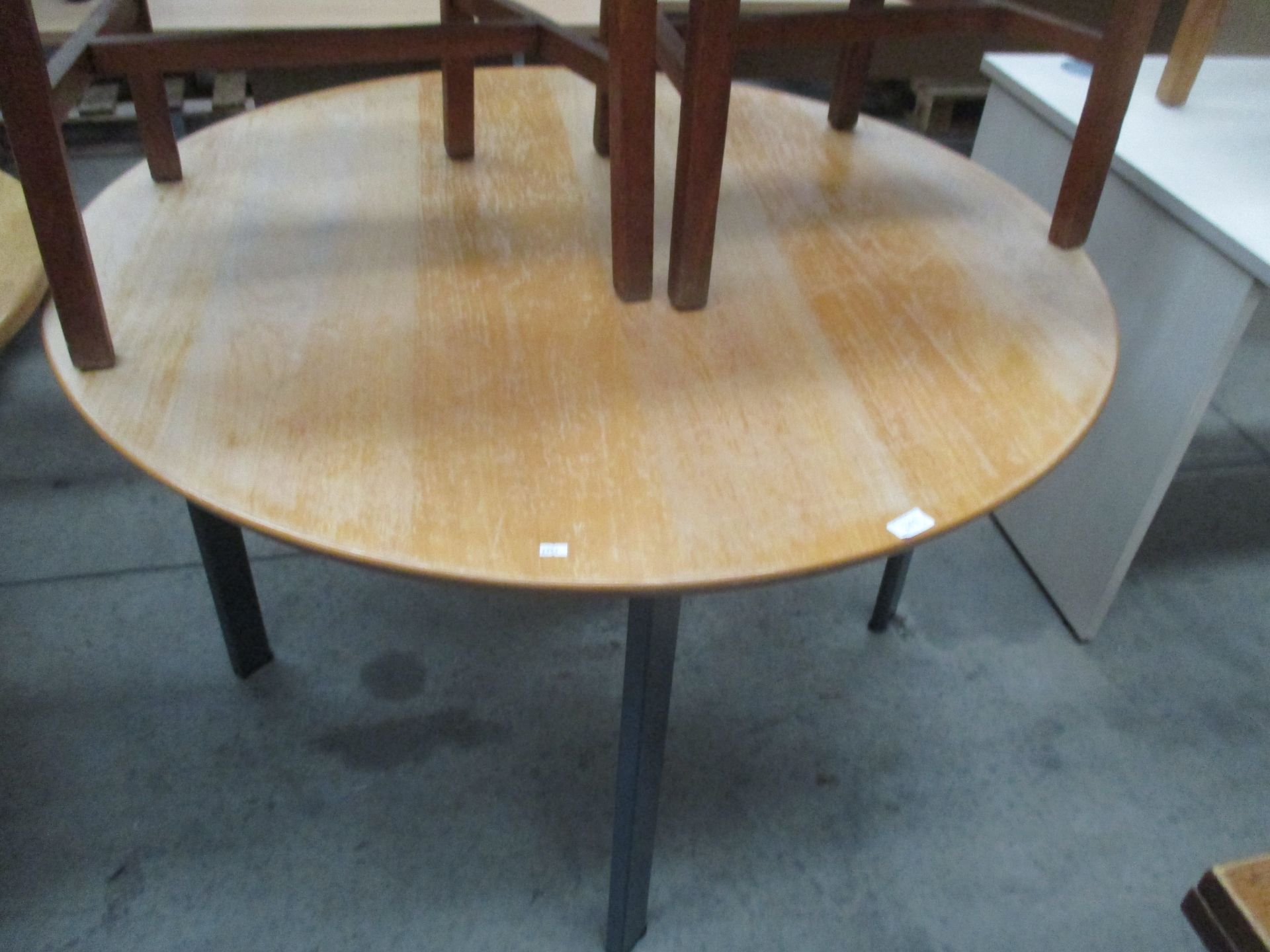 A pine circular meeting table 120cm on grey metal legs