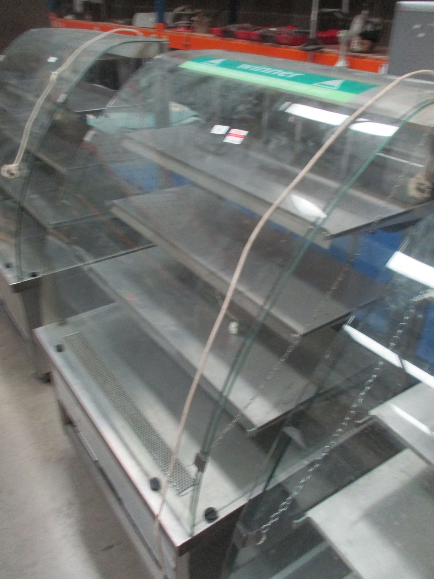 A stainless steel framed curved glass front mobile food display chiller - 240v,