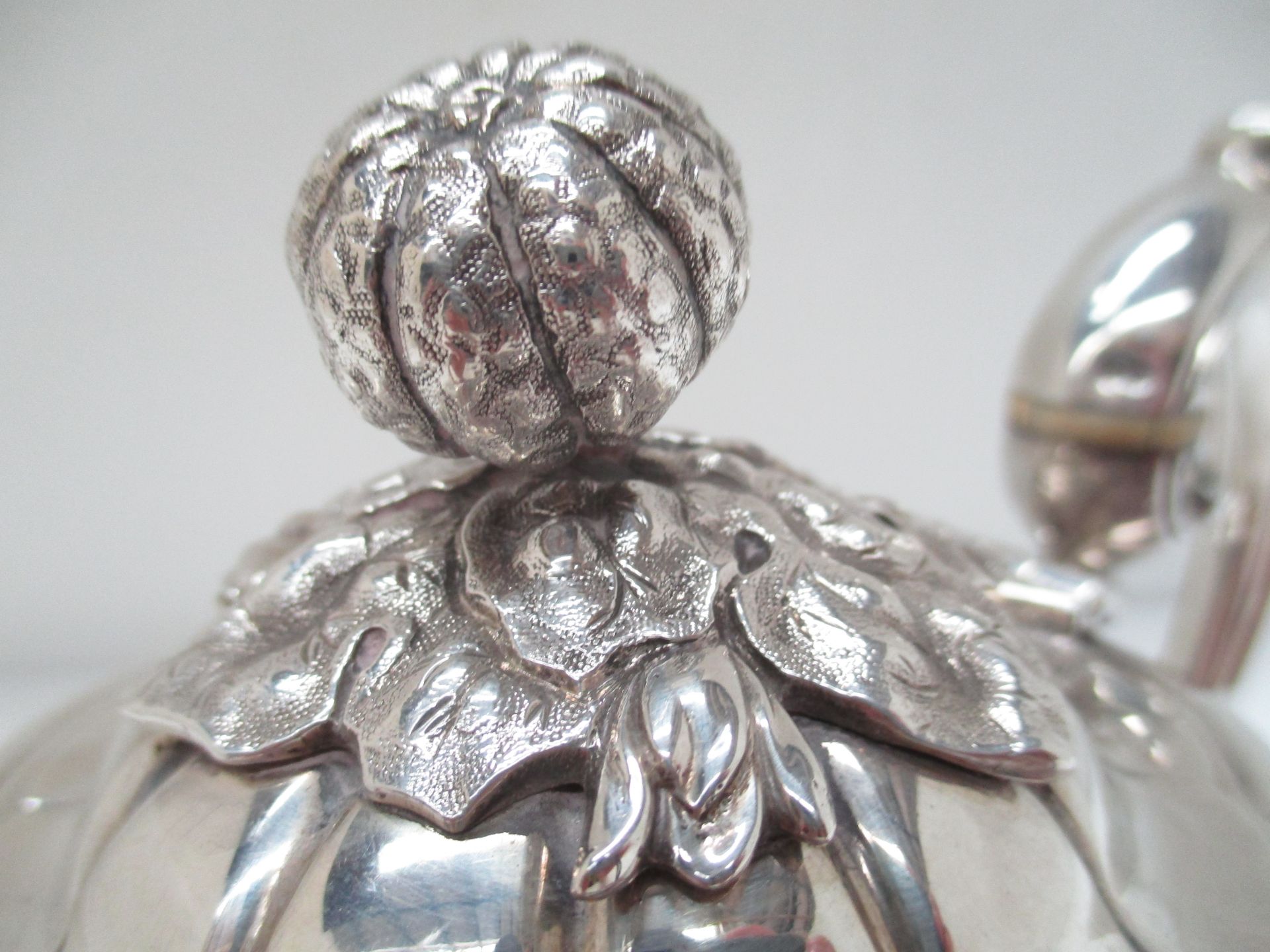 An early Victorian silver teapot of compressed fluted melon form, cast melon finial, - Image 8 of 14