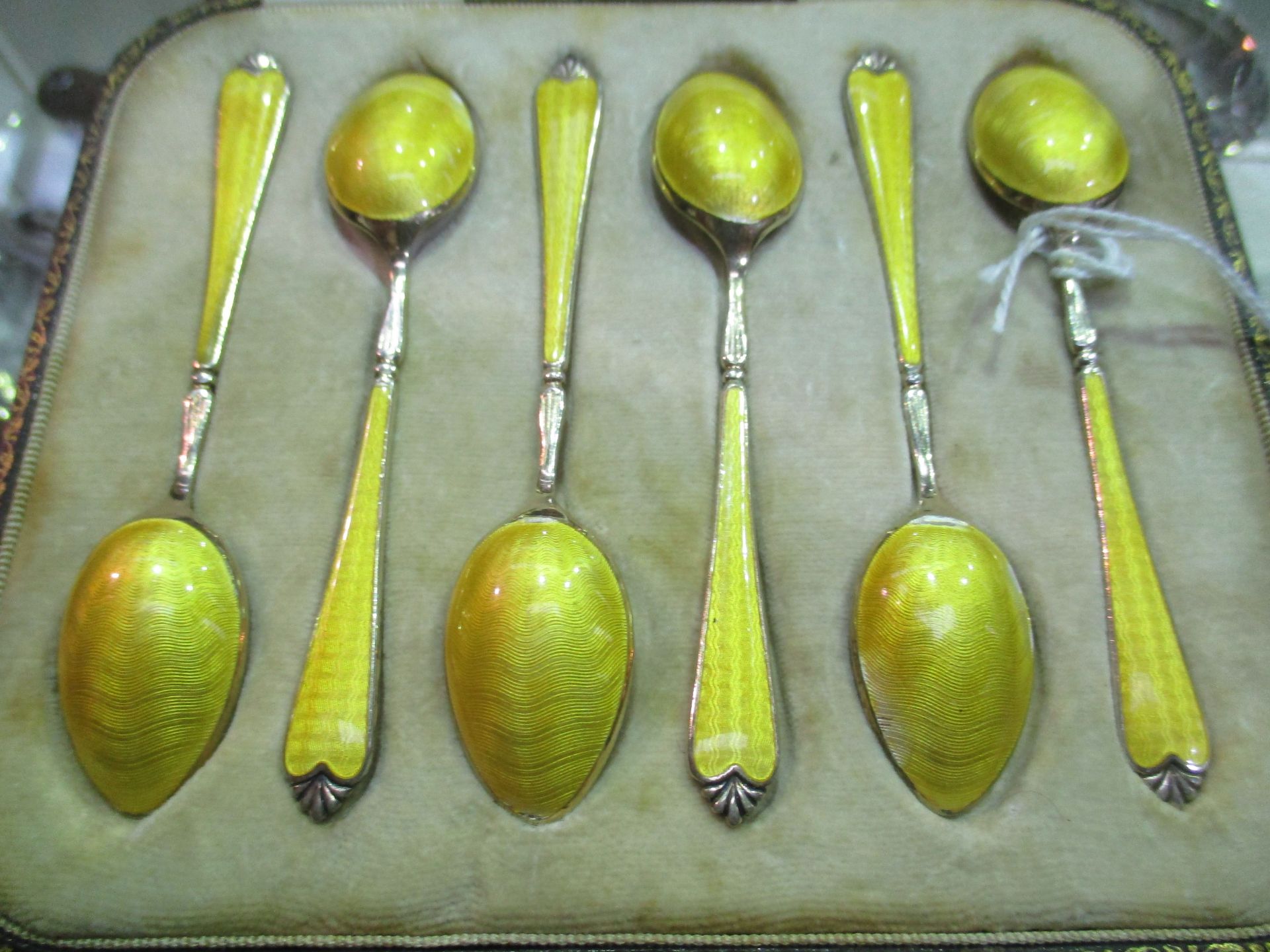 A set of six silver gilt coffee spoons with enamel decoration by Adie Bros Birmingham 1928 (2. - Image 2 of 7