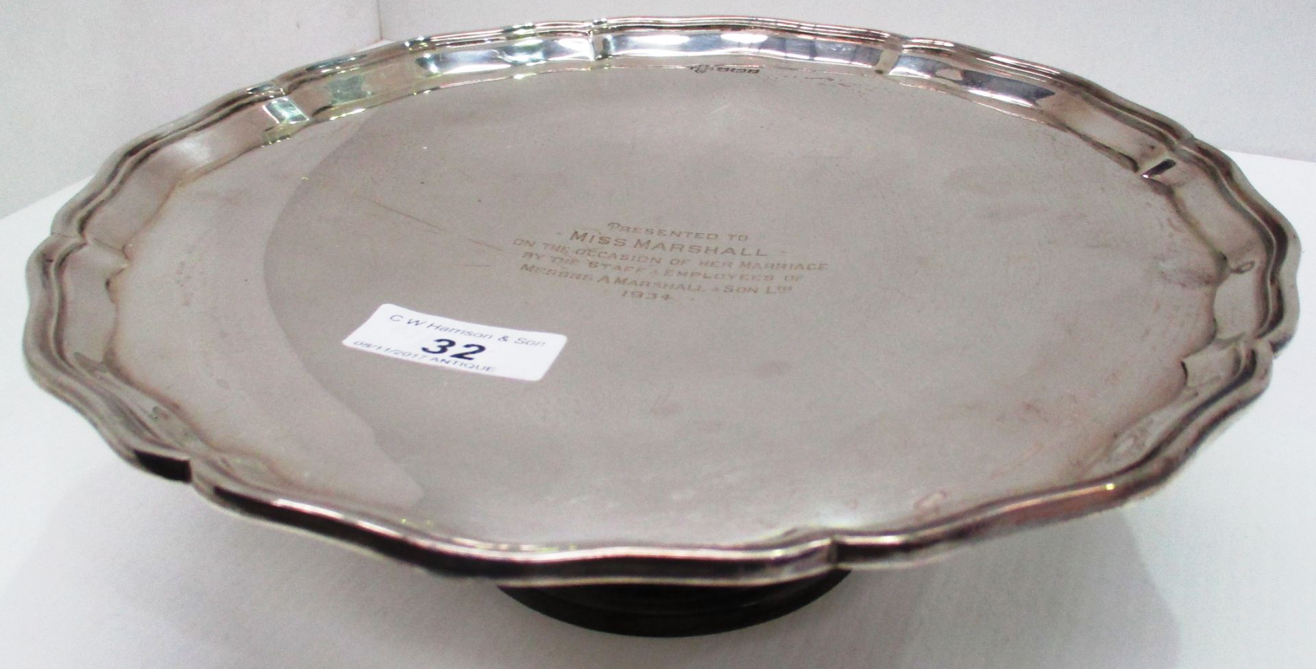 A circular silver tazza with shaped rim, on pedestal foot for Z.