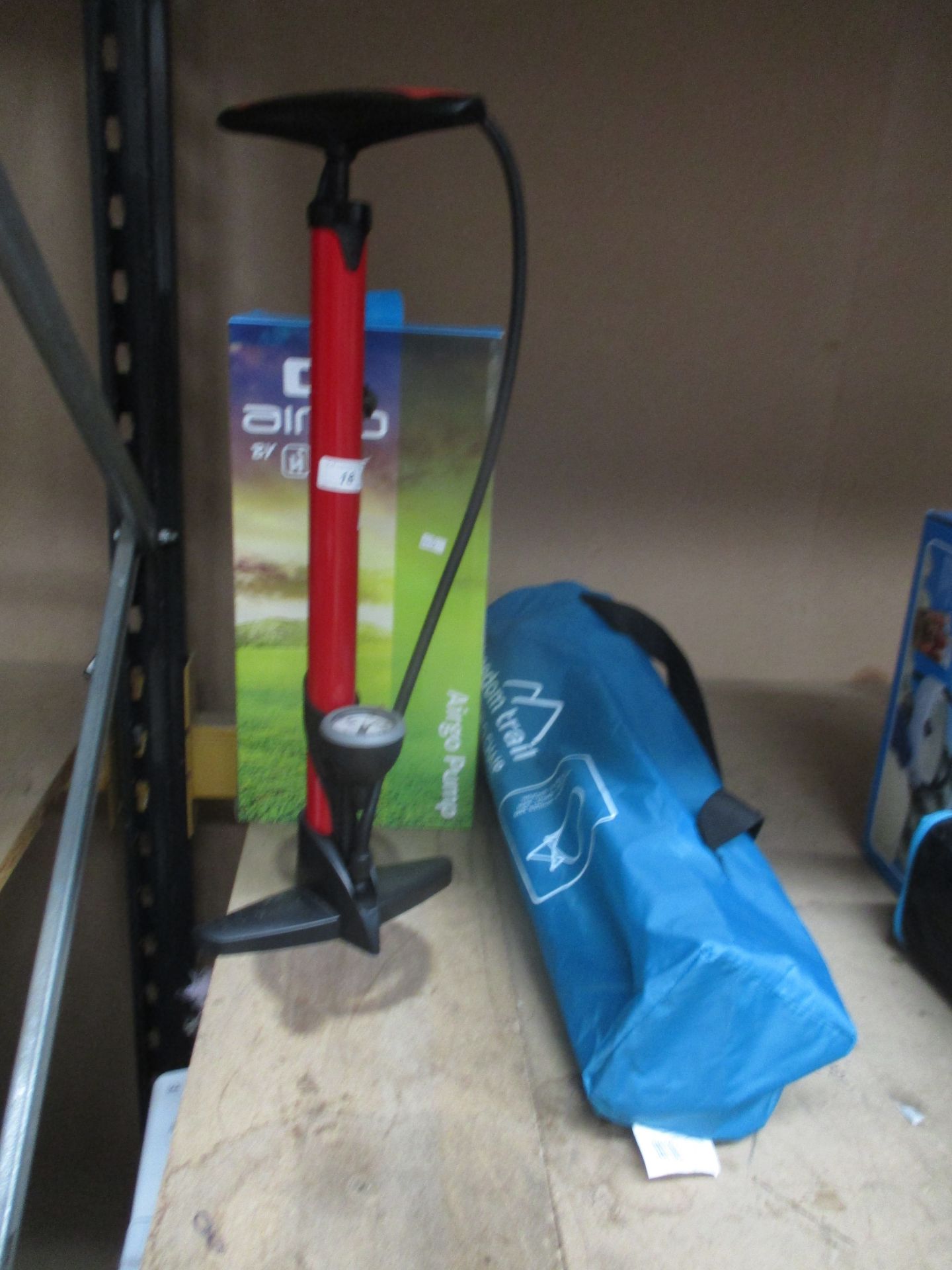 3 x items - manual bike pump, Airgo pump and a Freedom trail Monte Carlo chair