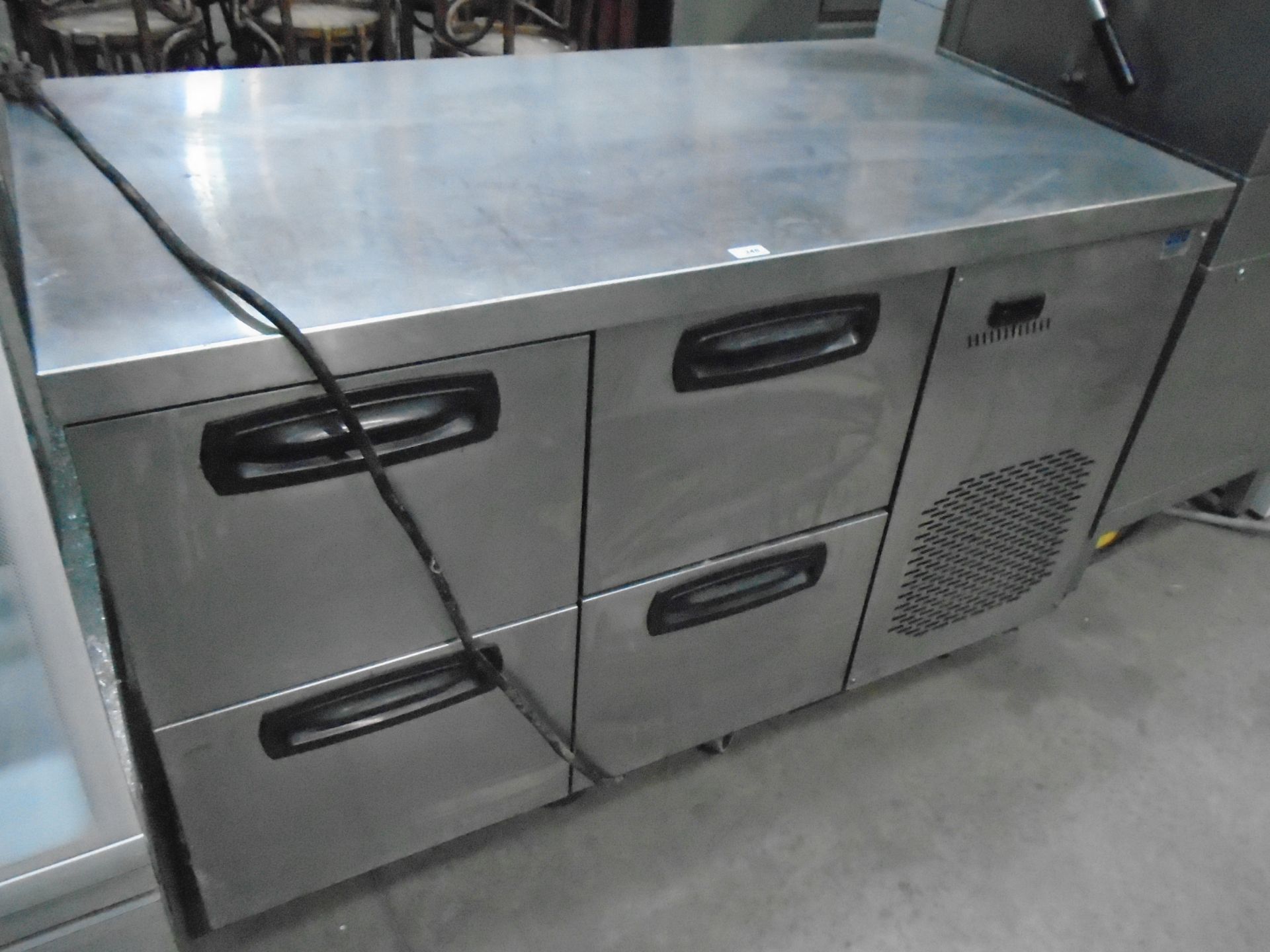 A MCS stainless steel 4 drawer mobile food chiller cabinet 134cm long - 240v