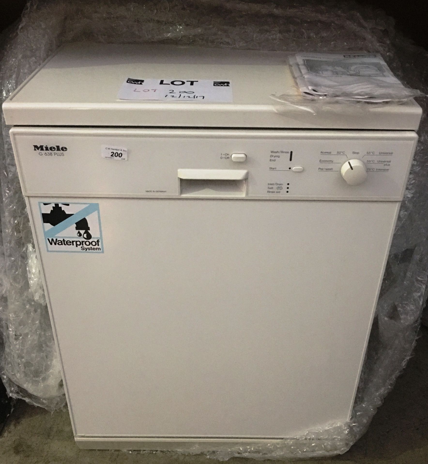 A Miele G638 Plus dishwasher complete with manuals - new & unused.