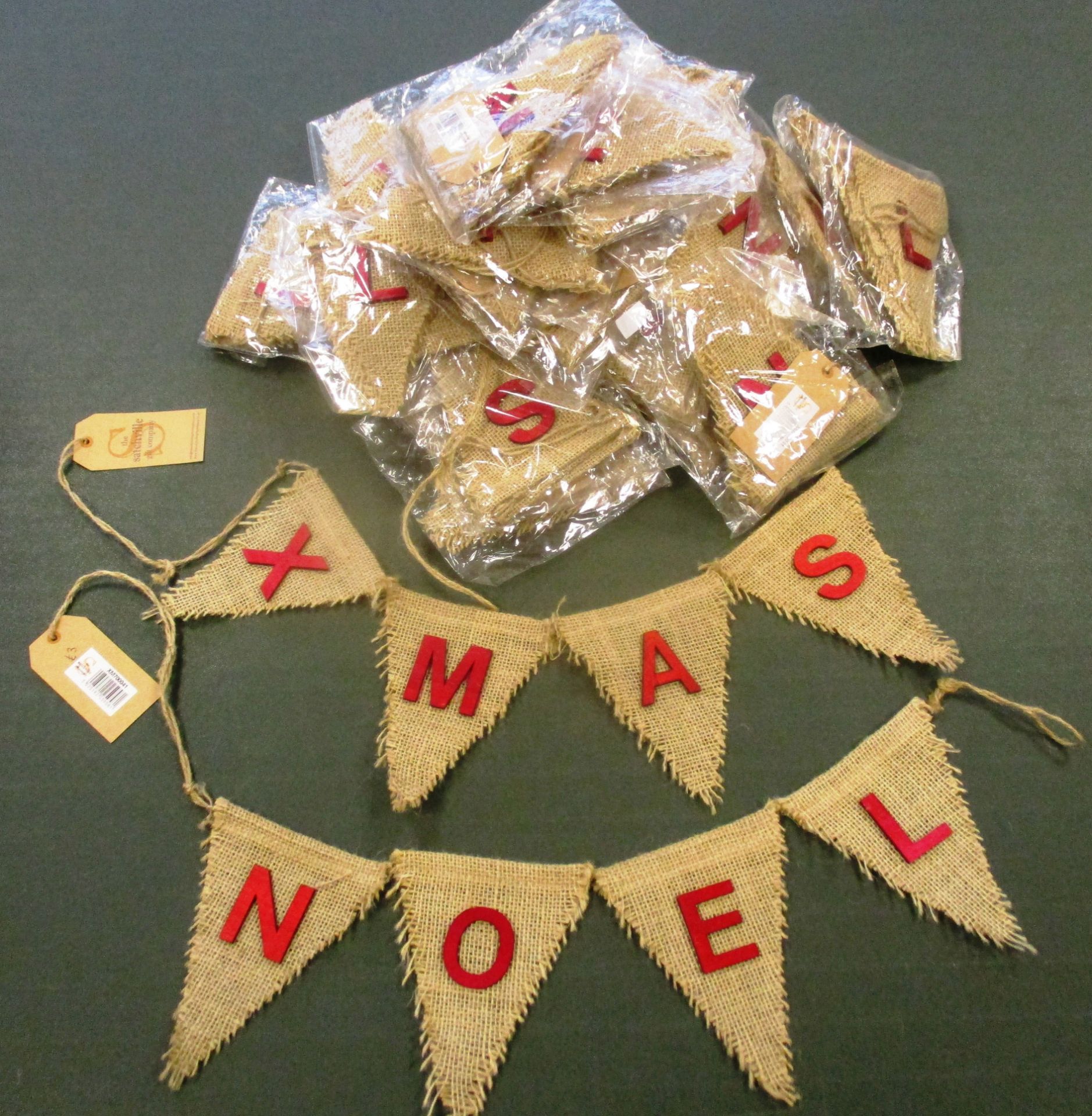 35 x Hessian Christmas bunting decorations - 12 x 'Xmas' and 23 x 'Noel' RRP £3 each(Please note -