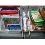 Contents to three boxes - packs of Caltime Advent calendars, wrapping paper, Christmas cards,