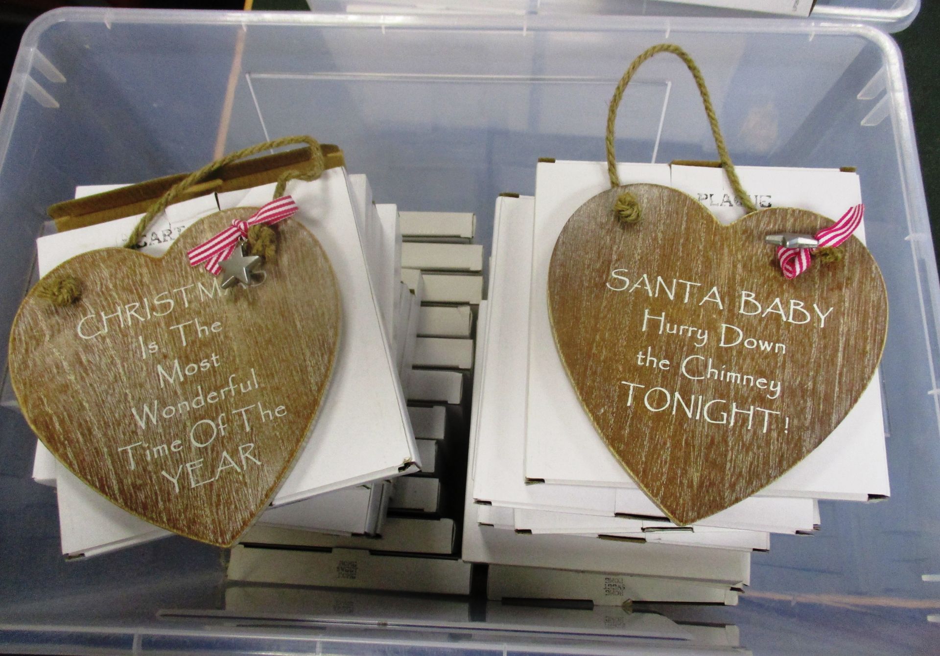 38 x wooden heart shaped Christmas plaques - 35 x 'Santa baby hurry down the chimney tonight' and 3 - Image 2 of 2