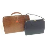 Brown crocodile style handbag and a black leather handbag