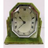 A Green Onyx mantel clock by W. Greenwood and Sons of Leeds 18.