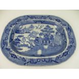 Large blue and white Ironstone china warranted Staffordshire meat plate - 40cm