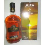 A one litre bottle of Jura Origin aged 10 years single malt Scotch Whisky in presentation box