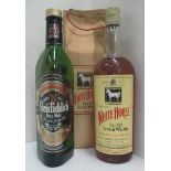 A one litre bottle of White Horse fine old Scotch Whisky in presentation box and a 75cl bottle of