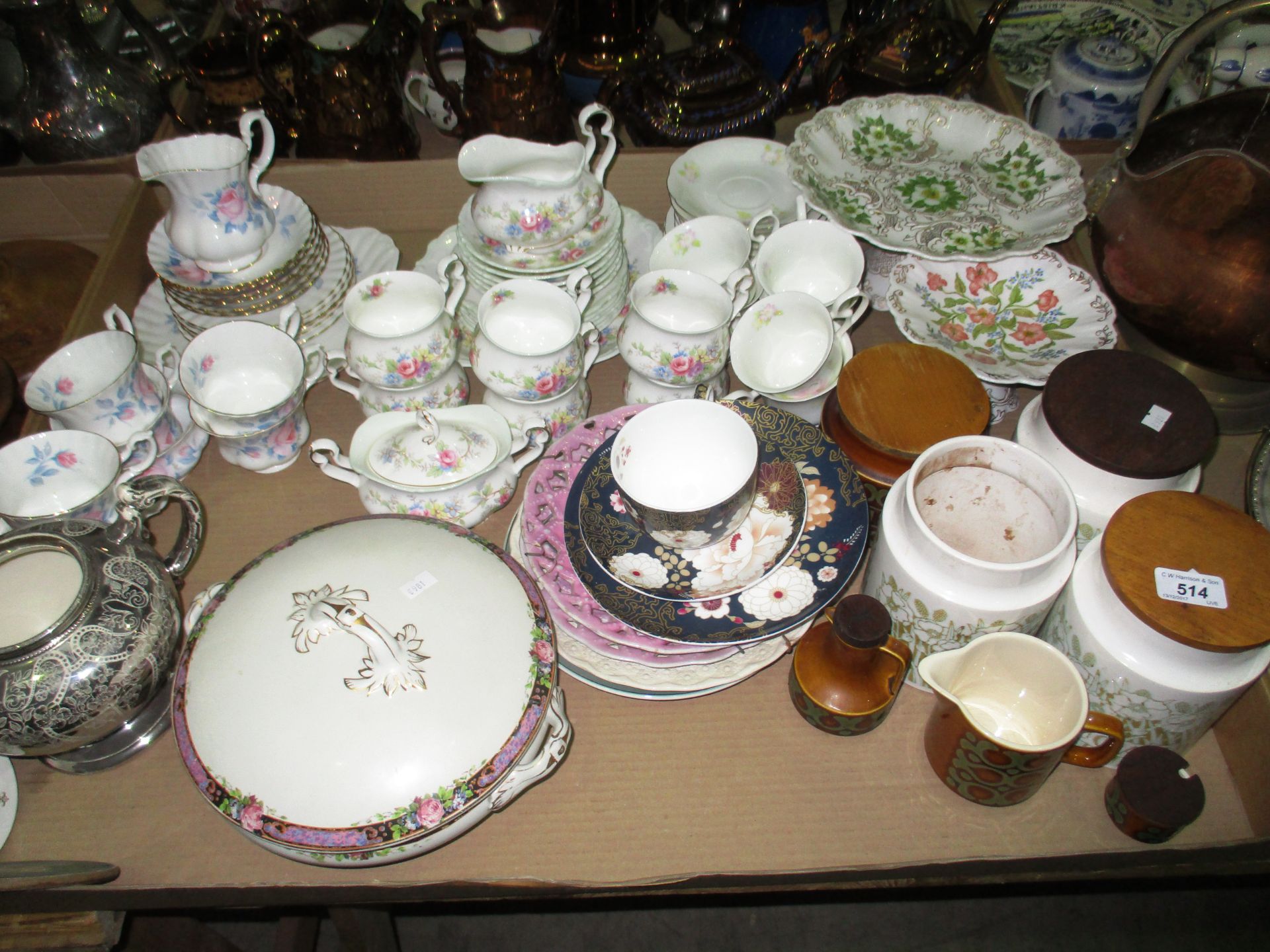 Contents to tray - three assorted tea services by Royal Albert and Royal Wessex,