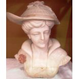 An alabaster bust of a woman - as seen - damage to hat Further Information This lot