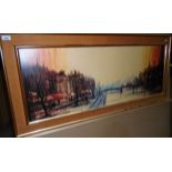 Holland? 1970's framed print of city river scene 42 x 110cm