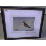 Archibald Thorburn a framed print of a fox in snow 17 x 23cm published by William Marler Publishing