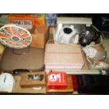 Contents to tray - Goblin Teasmade, Pifco desk fan, Smiths 60 second timing clock,