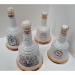 4 x Wade porcelain decanters for Bell's Scotch whisky commemorating several royal events - 75cl