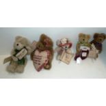 Boyds - 5 small soft toy teddy bears - 'Margo Dubeary, 'Aunt Bea', 'Sissie',