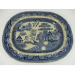 A large blue and white Ironstone china Ferrybridge pottery meat plate, S.