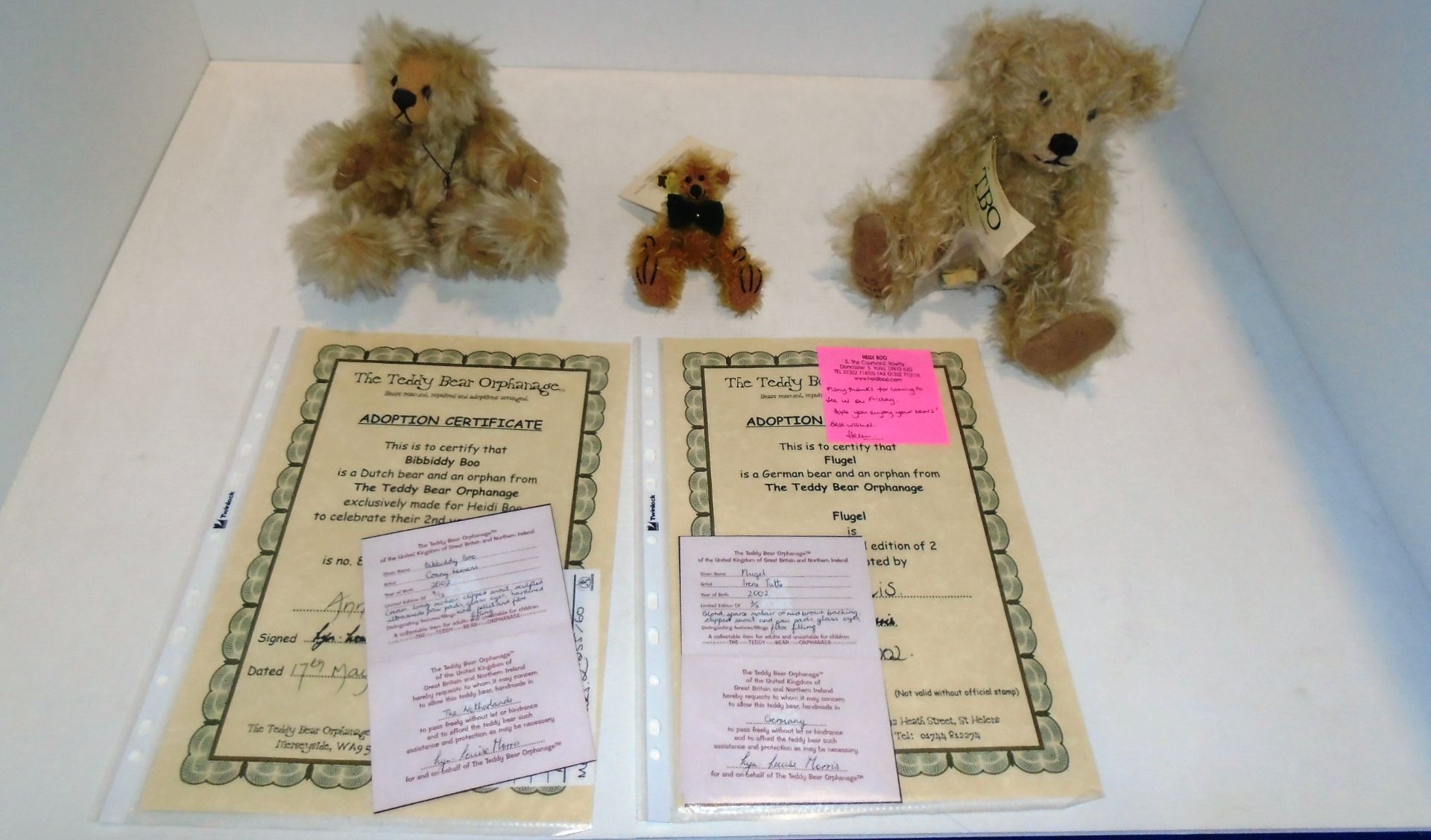 The Teddy Bear Orphanage 3 x soft toys teddy bears 'Flugel' artist Irene Tutte,