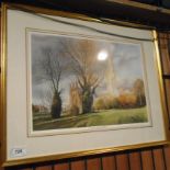 Wilfred Ball framed print 'Evening Storm approaching Salisbury' 26 x 38cm