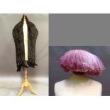 Ladies fur stole together with pink Brown Muffs of Bradford Ostrich feather hat