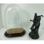 A reproduction cast bronze statue 'Frederic Remington - Mountain Man' with glazed dome display case