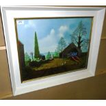 HTH 1952 framed picture of Farmyard Scene 42 x 53cm