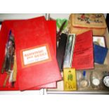 Contents to tray - pocket watch, Royal Engineers badge, Hero harmonica,