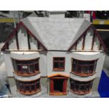 Large early 20th Century style detached dolls house 80 x 70 x 72cm high complete with wiring for