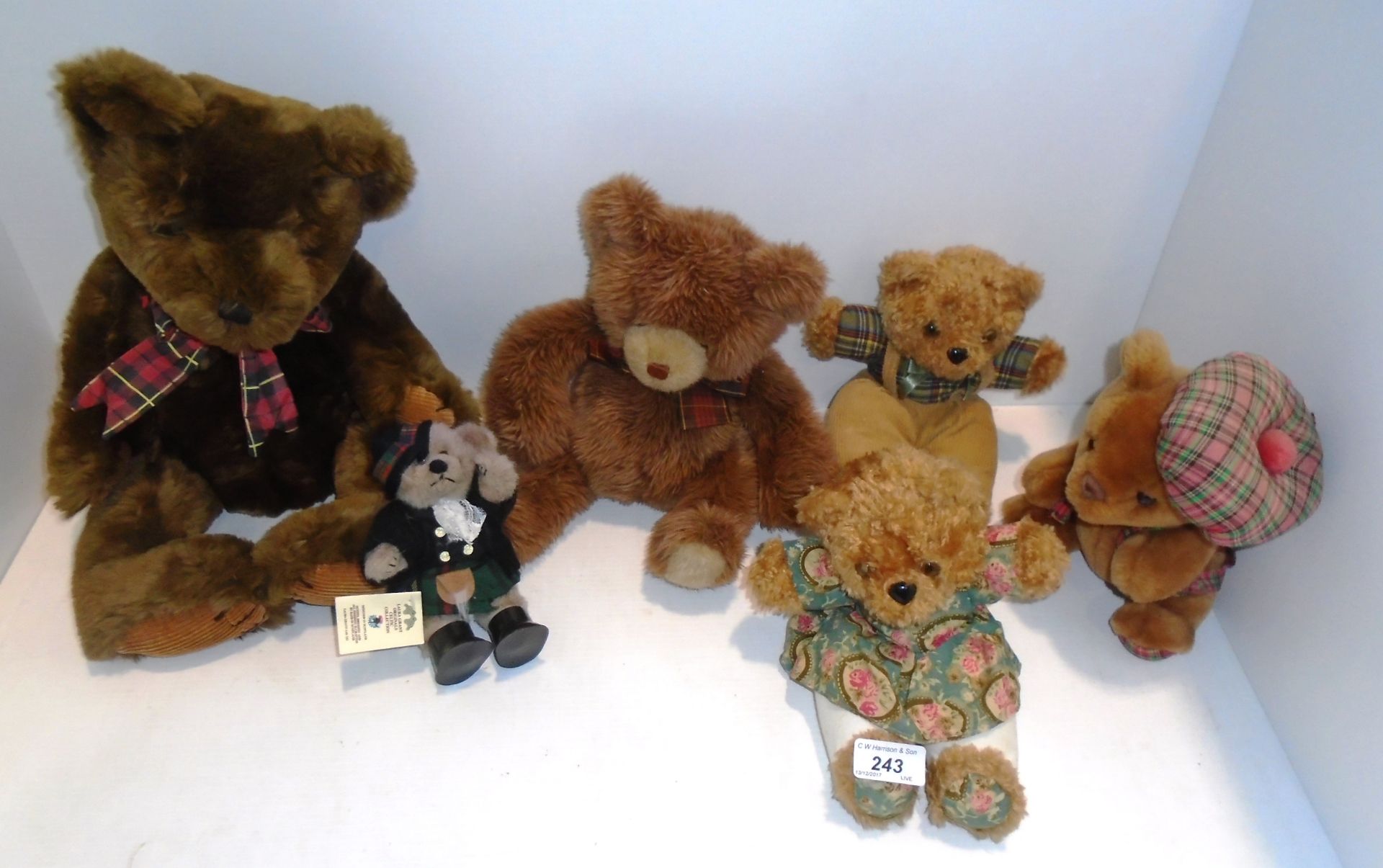 Grove International - 2 soft toy teddy bears - female and male and 4 other soft toy bears with a