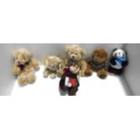 6 various soft toy teddy bears and collectors bears by Salco, Russ Bears 'Tennyson',