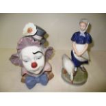 A Royal Copenhagen 'Goose Girl' figurine #527 and a Lladro 'Starstruck' clown bust #5610