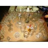 Contents to tray - large quantity of assorted cut glass other glassware including decanter,