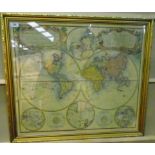 A framed reproduction Map 'Planiglobi Terrestris' 'Mappe Monde' 53 x 64cm